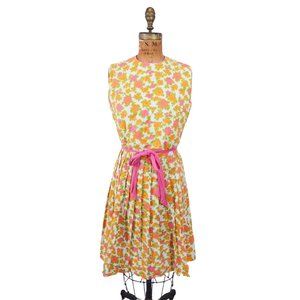 Vintage 1960s Floral Dress Orange Pink Fit N Flare | W 24"